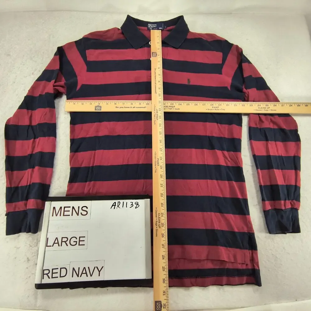 Polo by Ralph Lauren Collared Long Sleeve Polo Shirt Mens Size L Red Navy